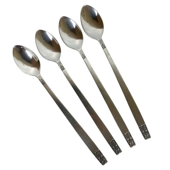 Rogers Stanley Roberts Danesmore 4 Iced Tea Spoons Satin Stainless Steel 1970s - Picture 1 of 4